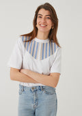 "STRIPES WITH ROSES", WHITE WOMEN'S T-SHIRT WITH COLLAR