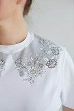 "EMBROIDERY", WHITE SHIRT