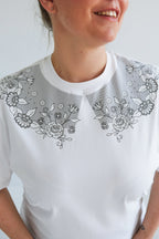 "EMBROIDERY", WHITE SHIRT