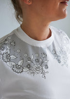"EMBROIDERY", WHITE SHIRT