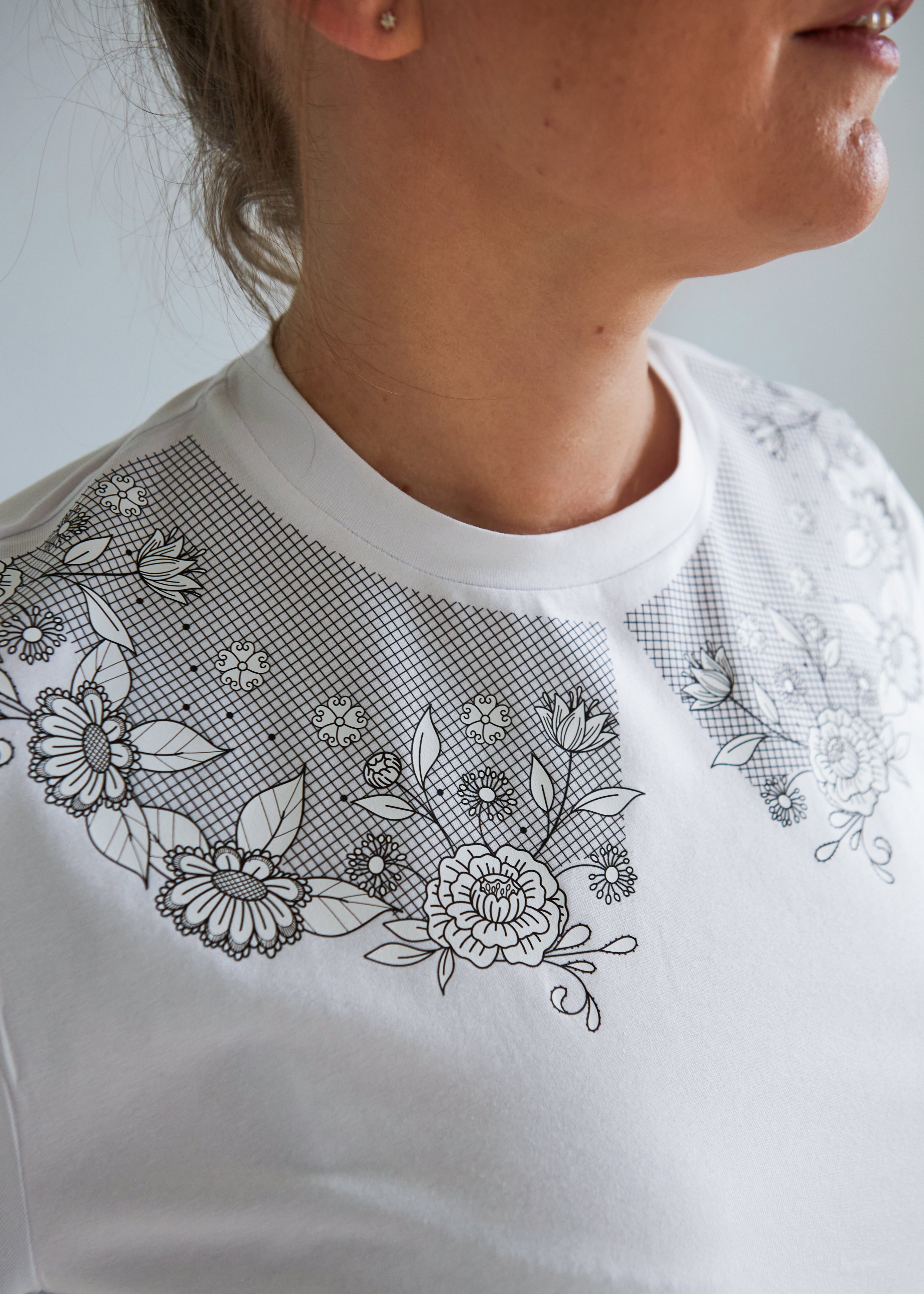 "EMBROIDERY", WHITE SHIRT