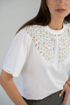 "SEA OF FLOWERS" WOMEN'S COLLARED T-SHIRT