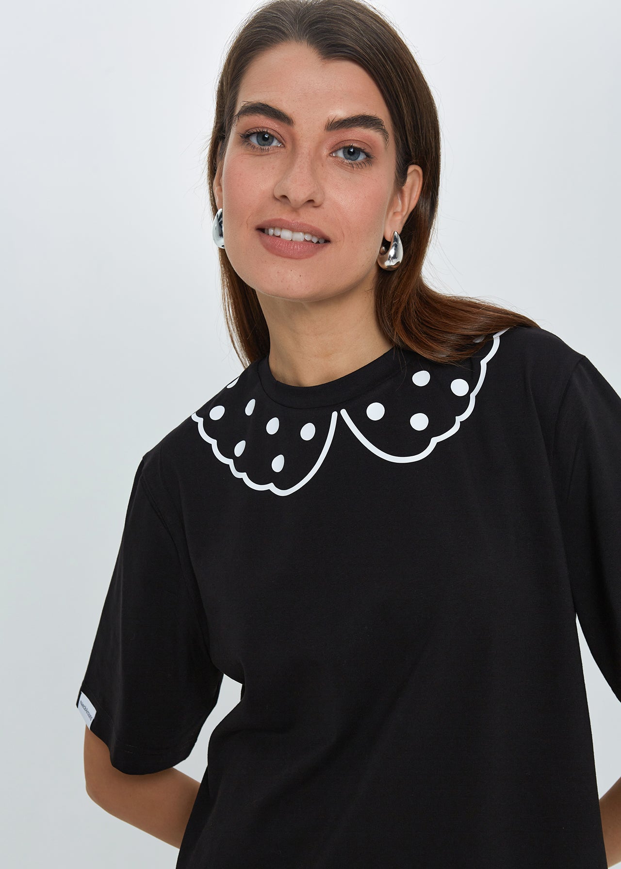"POLKA DOT", WHITE T-SHIRT