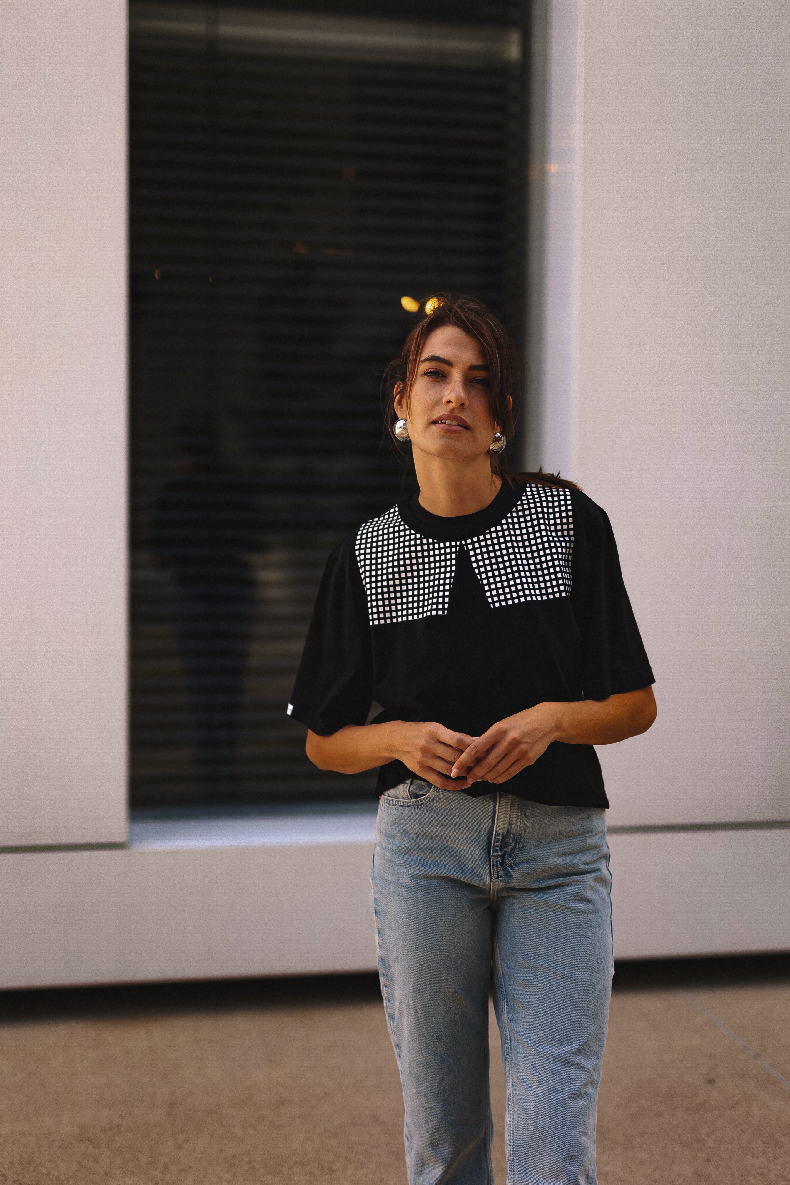 „KWADRACIKI” DAMSKA KOSZULKA Z KOŁNIERZYKIEM